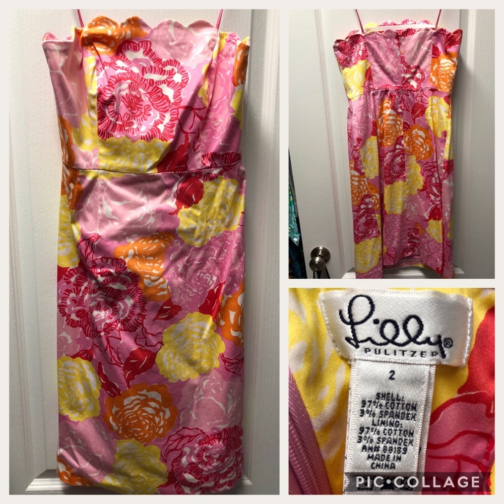 Lilly Pulitzer strapless dress.